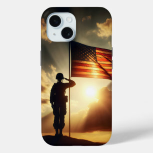 American Soldier Saluting The Flag iPhone 15 Case