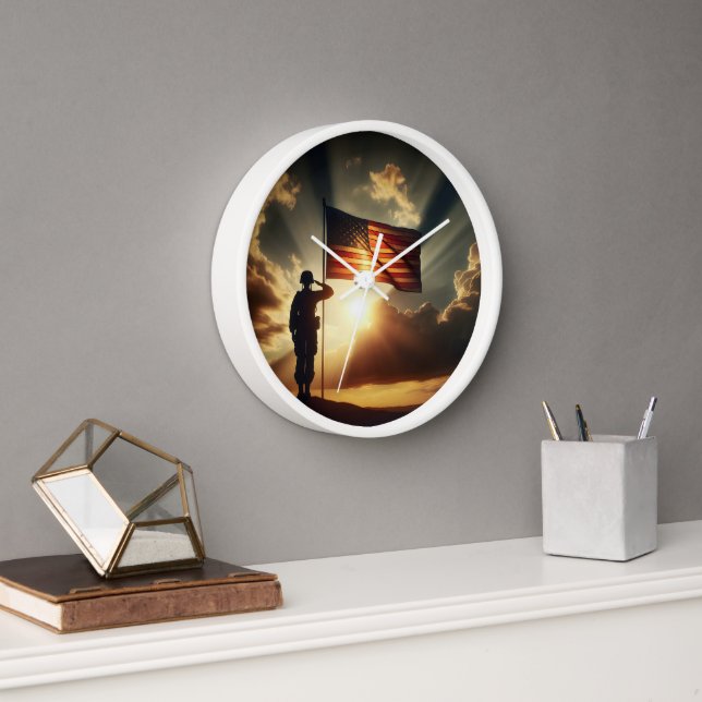 American Soldier Saluting The Flag Clock (Office)