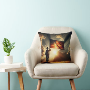 American Soldier Saluting The Flag Cushion