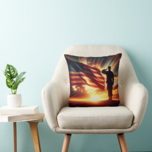 American Soldier Saluting The Flag Cushion