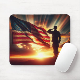American Soldier Saluting The Flag Mouse Pad