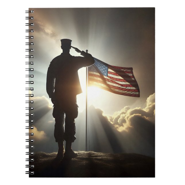 American Soldier Saluting The Flag Notebook (Front)