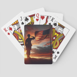 American Soldier Saluting The Flag Playing Cards