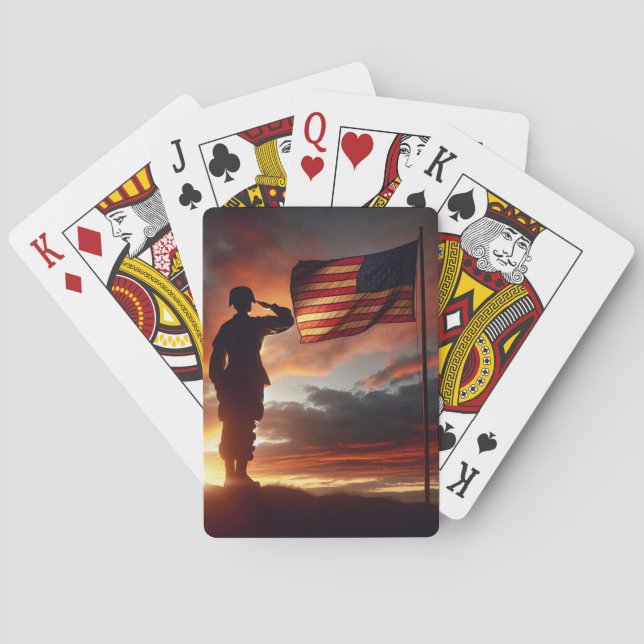 American Soldier Saluting The Flag Playing Cards (Back)