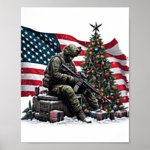 American Soldier Usa Flag Christmas tree Art Poster