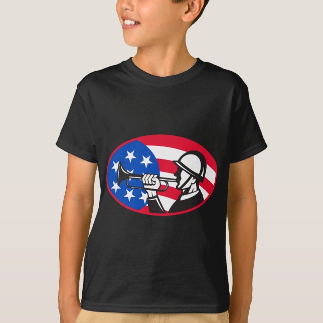 American soldier with bugle and stars and stripes T-Shirt (Front)