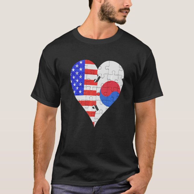 American South Korean Flag Heart T-Shirt (Front)