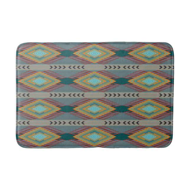 American Southwest Patterned Art And Earthy Colors Bath Mat (Front)