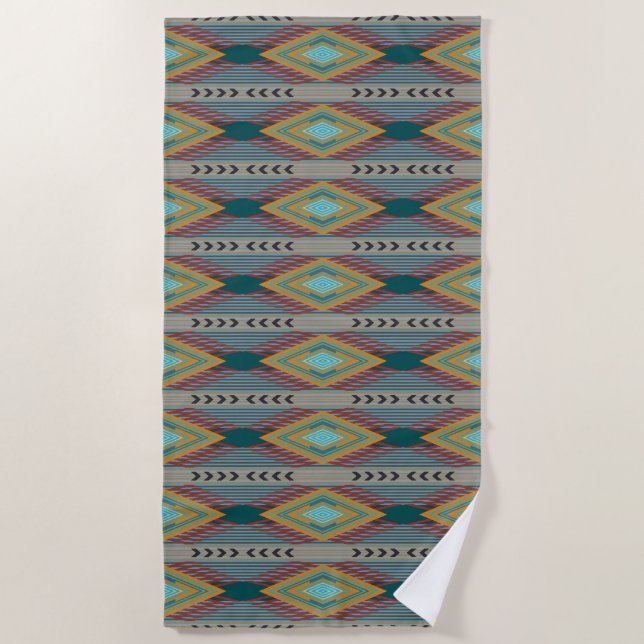 American Southwest Patterned Art And Earthy Colors Beach Towel (Front)