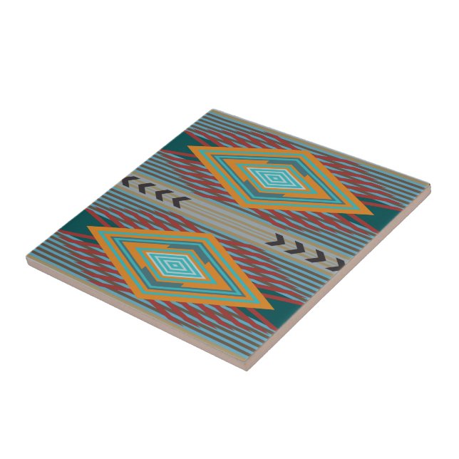 American Southwest Patterned Art And Earthy Colour Ceramic Tile (Side)