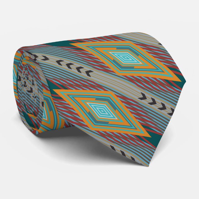 American Southwest Patterned Art And Earthy Colour Tie (Rolled)