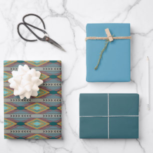 American Southwest Patterned Art And Earthy Colour Wrapping Paper Sheet