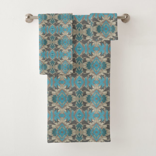American Southwestern Patterned Art And Colors Bath Towel Set (Insitu)