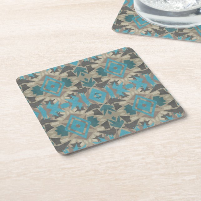 American Southwestern Patterned Art And Colors Square Paper Coaster (Angled)