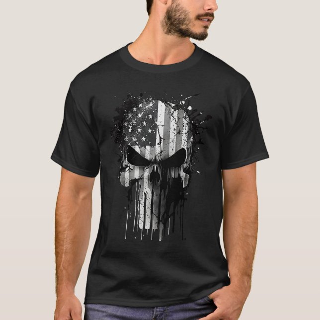 American Spartan Reaper Themed USA Flag National P T-Shirt (Front)