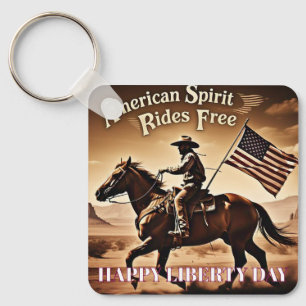 "American Spirit Rides Free" Cowboy Flag Custom Key Ring