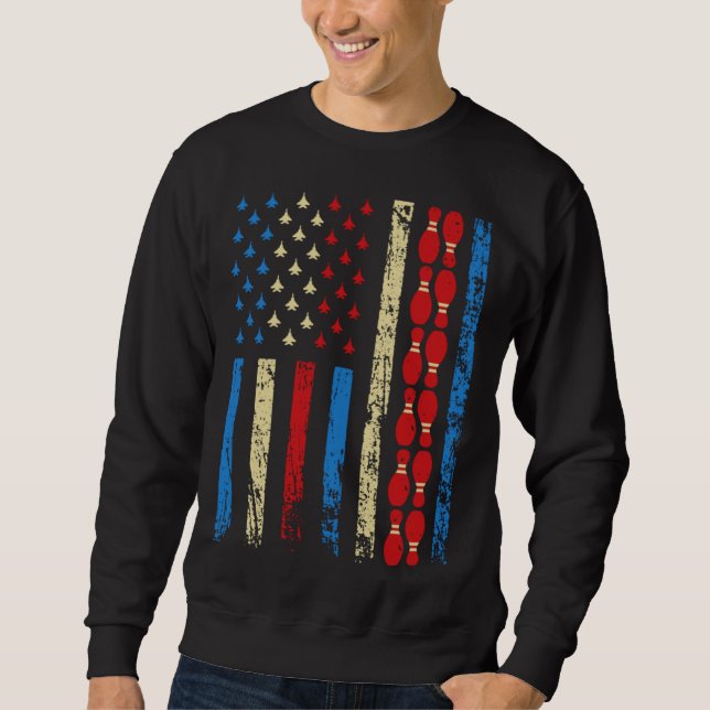 American Sports Flag 4th Of July Bowling Pins Athl Sweatshirt (Front)