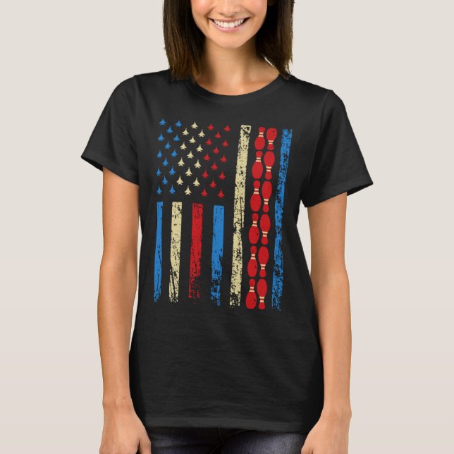 American Sports Flag 4th Of July Bowling Pins Athl T-Shirt (Front)