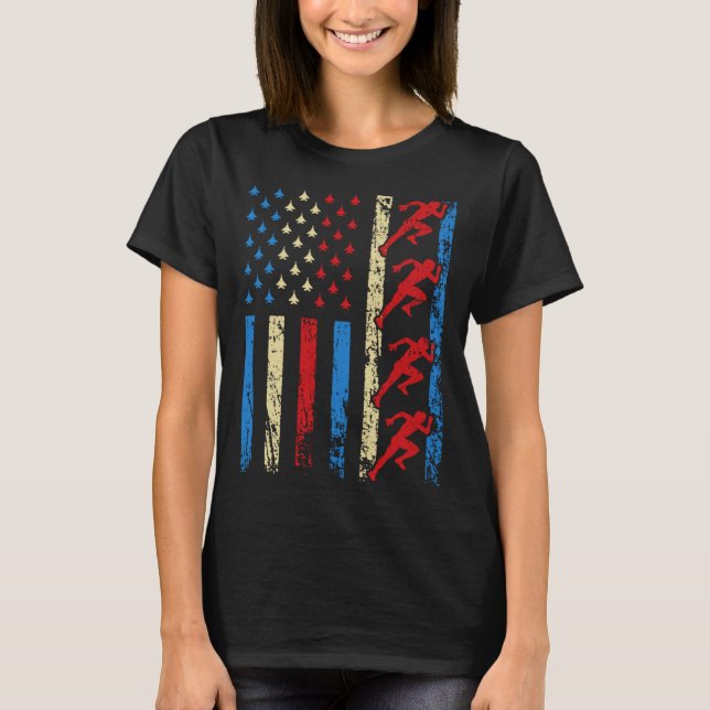 American Sports Flag 4th Of July Track And Field A T-Shirt (Front)