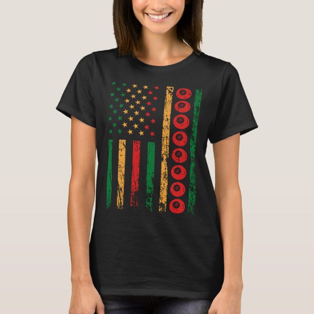 American Sports Flag Black History Month Billiards T-Shirt (Front)