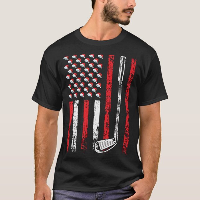 American Sports Flag Christmas Santa Hat Golf Club T-Shirt (Front)
