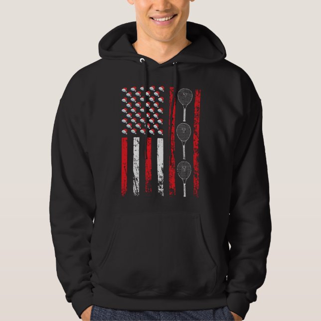 American Sports Flag Christmas Tennis Racket Athle Hoodie (Front)