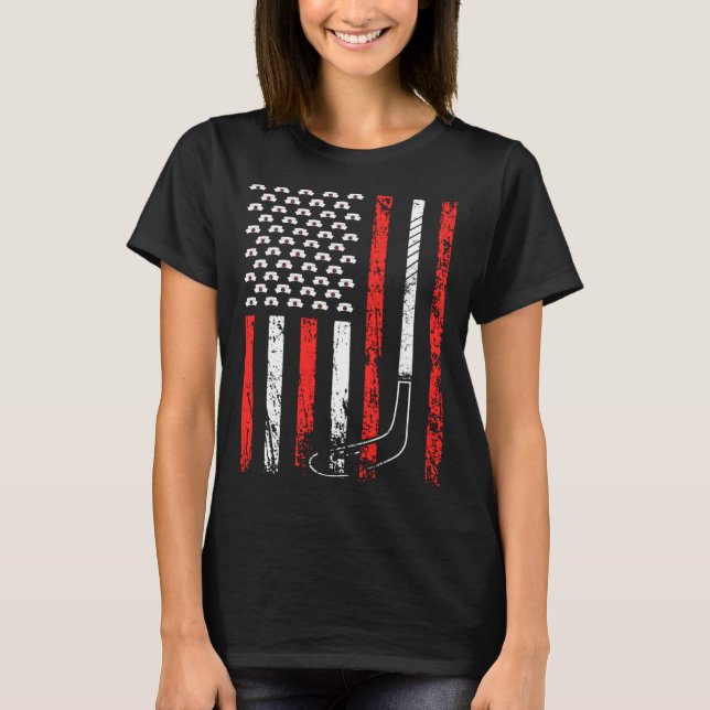 American Sports Flag National Nurses Day Ice Hocke T-Shirt (Front)