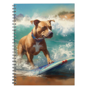 American Staffordshire Beach Surfing Painting  Notebook