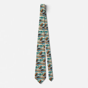 American Staffordshire Beach Surfing Painting Tie