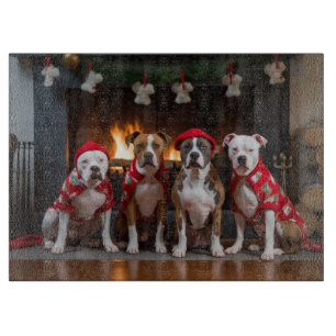 American Staffordshire by the Fireplace Christmas Cutting Board