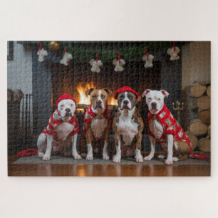 American Staffordshire by the Fireplace Christmas Jigsaw Puzzle