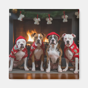 American Staffordshire by the Fireplace Christmas Magnet