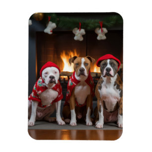 American Staffordshire by the Fireplace Christmas Magnet