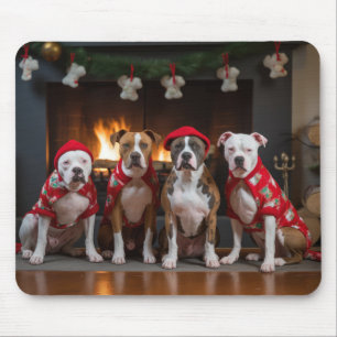 American Staffordshire by the Fireplace Christmas Mouse Pad
