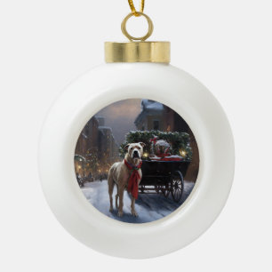 American Staffordshire Christmas Festive Season Ceramic Ball Christmas Ornament