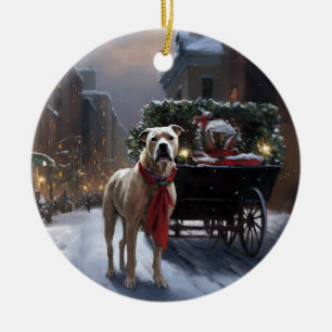 American Staffordshire Christmas Festive Season Ceramic Ornament