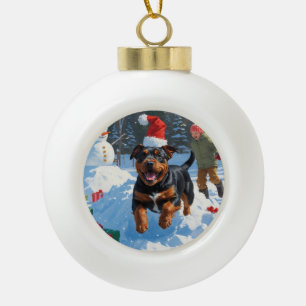 American Staffordshire Christmas Festive Snow  Ceramic Ball Christmas Ornament