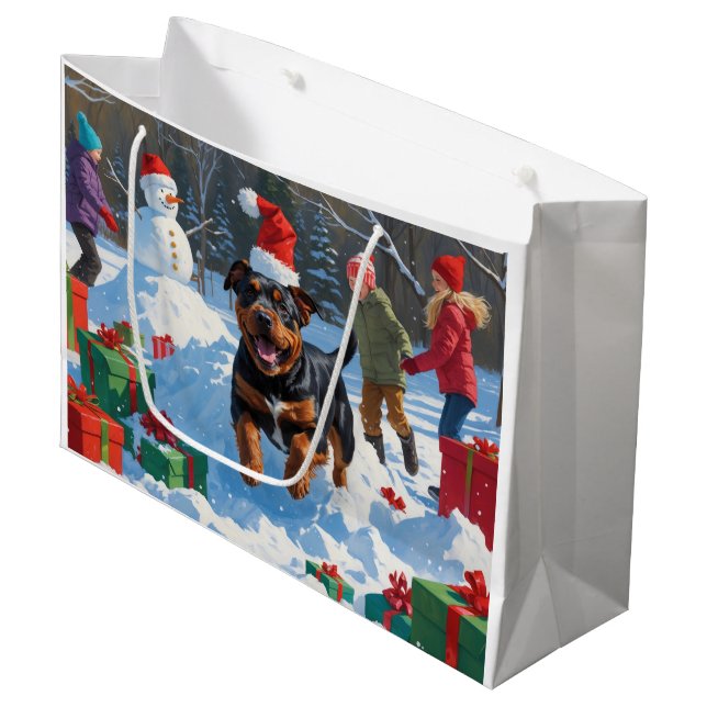 American Staffordshire Christmas Festive Snow  Large Gift Bag (Front Angled)
