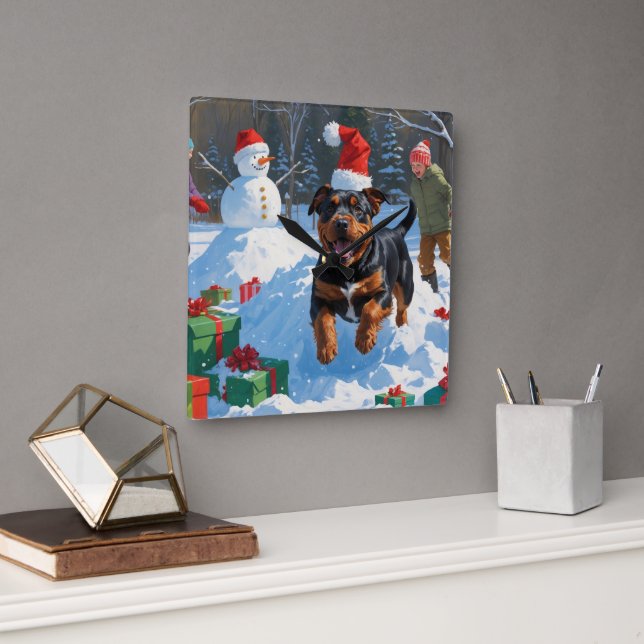 American Staffordshire Christmas Festive Snow  Square Wall Clock (Office)