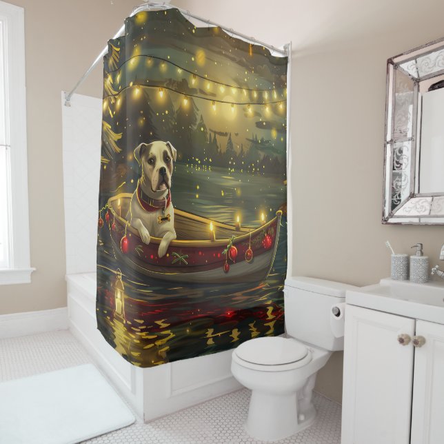American Staffordshire Christmas Festive Voyage Shower Curtain (In Situ)