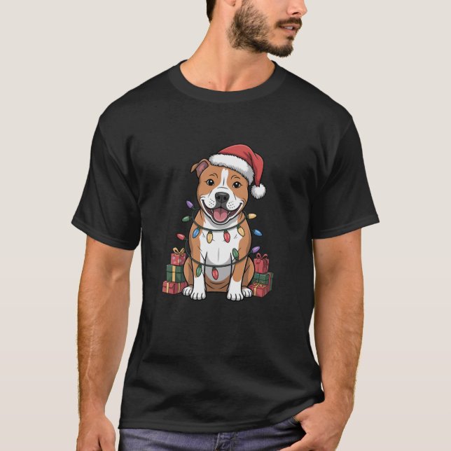 American Staffordshire Christmas Funny Dog Lover H T-Shirt (Front)