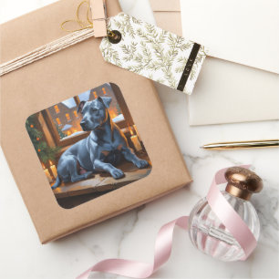 American Staffordshire Christmas Lights Holiday Square Sticker