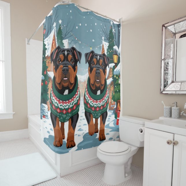 American Staffordshire Christmas Snow Holiday  Shower Curtain (In Situ)