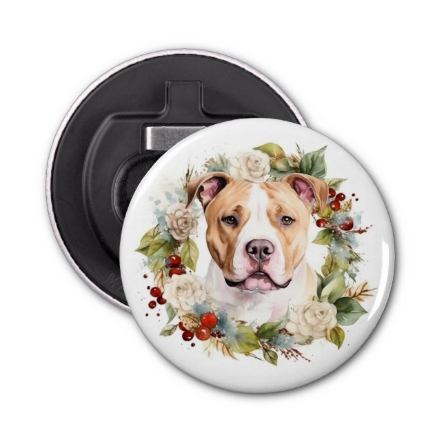 American Staffordshire Christmas Wreath Festive Bottle Opener (Front)