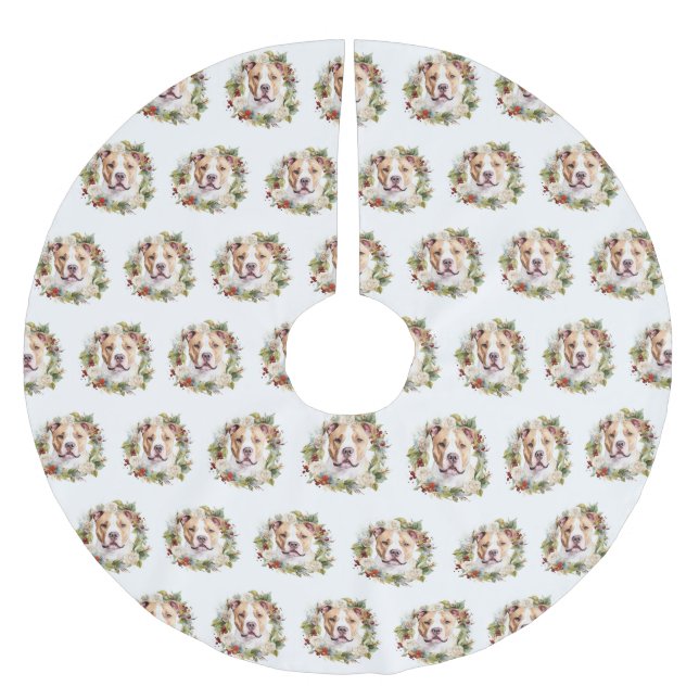 American Staffordshire Christmas Wreath Festive Brushed Polyester Tree Skirt (Front)