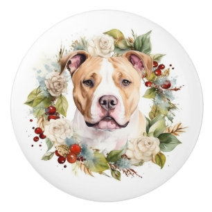 American Staffordshire Christmas Wreath Festive Ceramic Knob