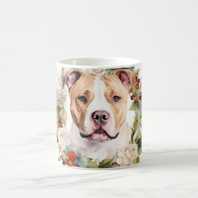 American Staffordshire Christmas Wreath Festive Coffee Mug (Center)