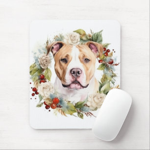 American Staffordshire Christmas Wreath Festive Mouse Pad
