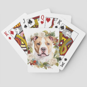 American Staffordshire Christmas Wreath Festive Playing Cards