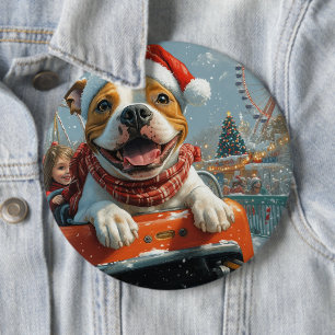 American Staffordshire Dog Christmas 6 Cm Round Badge